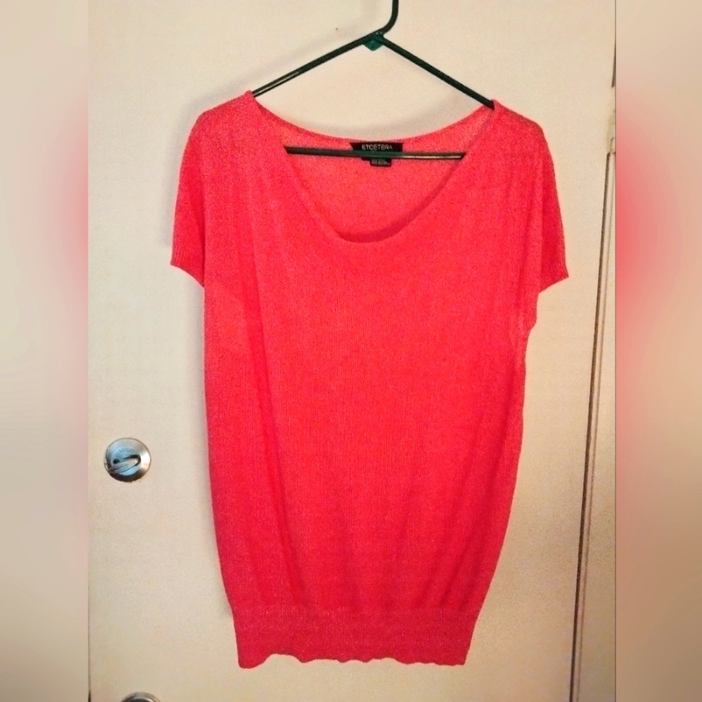 EUC💘 ETCETERA L Pink swoop neck sparkle sweater top💘